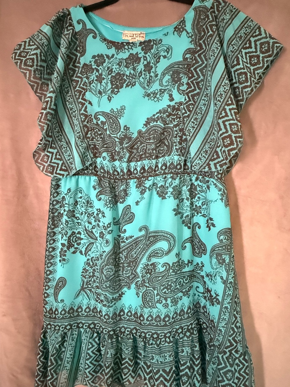 live and let live Turquoise and Black Floral Paisley Short Sleeve Tee Dress